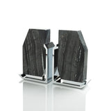 Anna New York - Fim Geo Bookends, Grey Marble & Silver, Set of 2