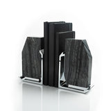 Anna New York - Fim Geo Bookends, Grey Marble & Silver, Set of 2