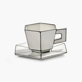 Annebet Philips - Cappuccino cup with saucer white - black Carte Blanche Set of 2