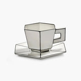 Annebet Philips - Cappuccino cup with saucer white - black Carte Blanche Set of 2