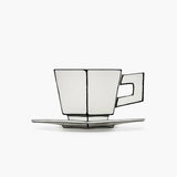 Annebet Philips - Cappuccino cup with saucer white - black Carte Blanche Set of 2