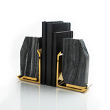 Anna New York - Fim Geo Bookends, Grey Marble & Gold, Set of 2