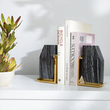 Anna New York - Fim Geo Bookends, Grey Marble & Gold, Set of 2