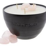 Love & Stones - Have A Heart - Heart Shaped Rose Quartz Crystal Infused Scented Medium Black Ceramic Candle