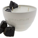 Love & Stones - Heal - White Tourmaline Crystal Infused Medium Black Ceramic Candle