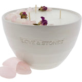 Love & Stones - Love - Roses & Rose Quartz Crystal Infused Scented Medium White Ceramic Candle