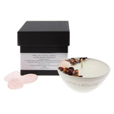 Love & Stones - Love - Rose Petals And Raw Rose Quartz Crystal Infused Scented Mini White Ceramic Candle