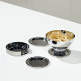 Anna New York - Striations Coasters in Holder, Silver, Set of 4