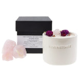 Love & Stones - Forever - A Raw Rose Quartz Crystal Infused Scented Tiny White Ceramic Candle