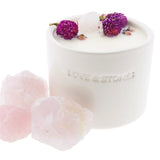Love & Stones - Forever - A Raw Rose Quartz Crystal Infused Scented Tiny White Ceramic Candle