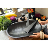 The Wooden Palate - Large Hand Carved Oval Bowl in Ebonized Oak. 11 x 22"